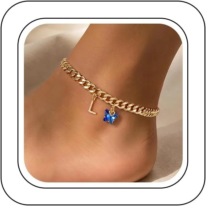 Ankle Bracelets for Women  - Initial Butterfly  Anklet