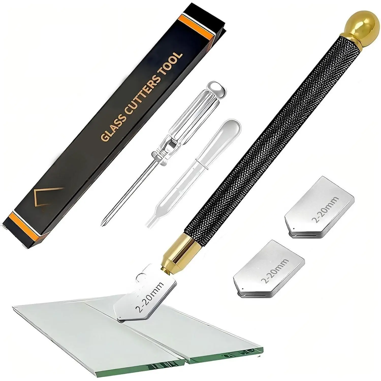 Glass Cutters Tools 2-20mm for Thick Glass Tiles Mirror Mosaic - Glass  Tool with Automatic Oil Feed, Glass  with  Handle and 3 Carbide Tips