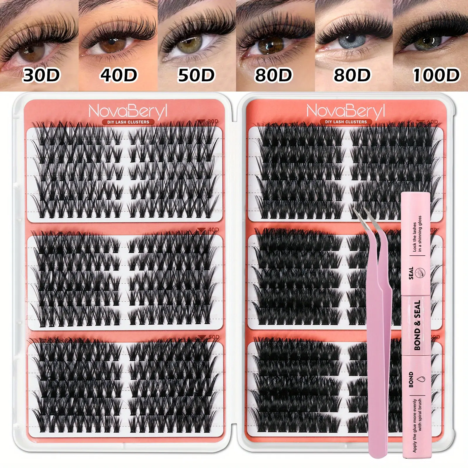 530pcs Pre-Mapped Lash Extensions, Reusable Segmented Lash Strips, 30D-100D Eyelash Extensions Kits, C Curl Individual Wispy Lashes Cluster, Lash Cluster Kit, Eyelash Clusters Kit, Lash Cluster Kit, Long-Lasting Eyelashes Cluster With Glue & Tweezers F