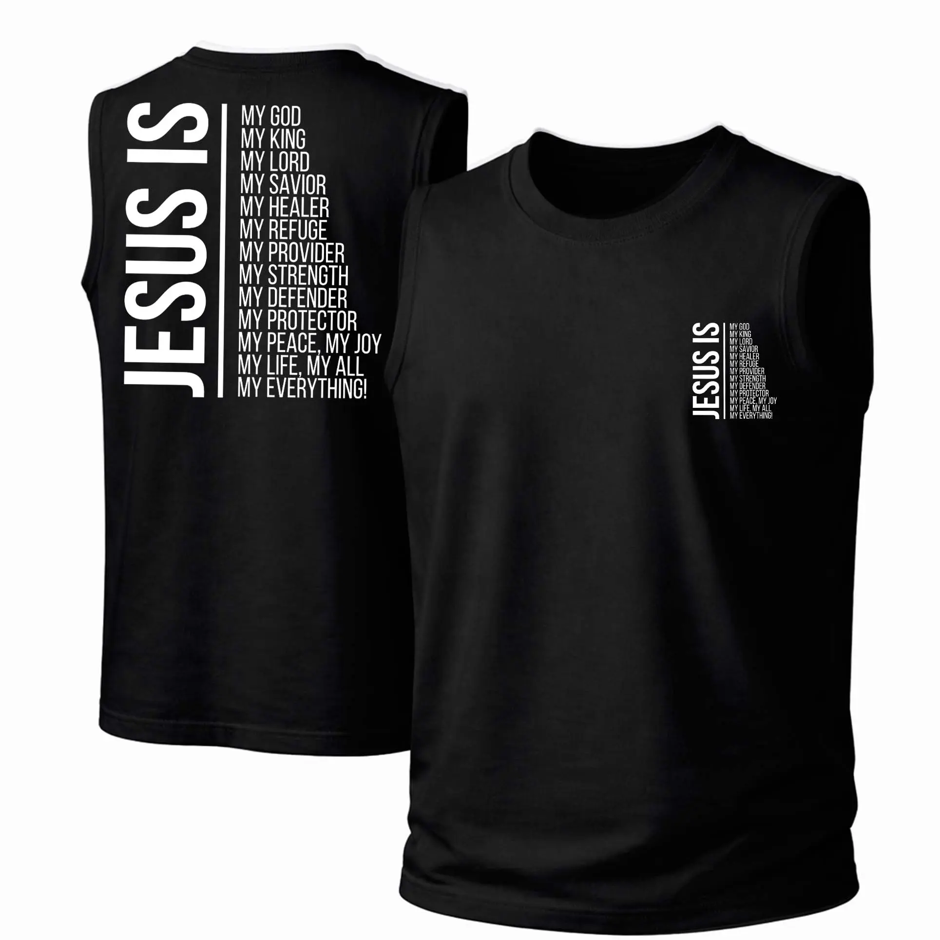 Men's Cotton Sleeveless Tank Top -“Jesus Is My Everything” Printed Style. This Is A Casual Item Suitable For Both Men And Women, Especially Perfect For Spring And Summer; The Cool Print And Classic Crew Neck Cut