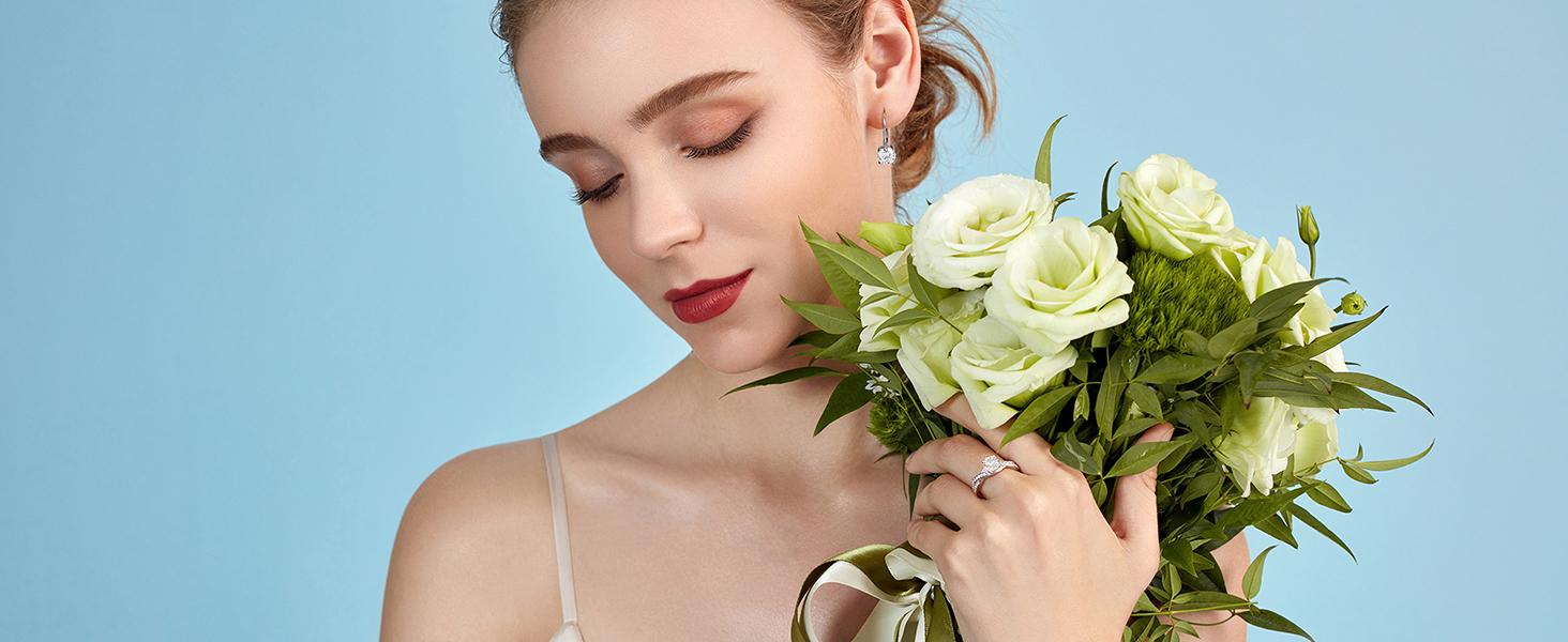 Trendy Color Brilliant Leverback Earrings Hypoallergenic Dangle Drop Earrings  Round-Cut Cubic Zirconia Earrings for Womens