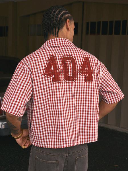 Men's Regular Fit Letter & Number Print Short Sleeve Shirt, Casual Street Soft Comfy Gingham Shirt for Summer, Men's Top for Daily Wear