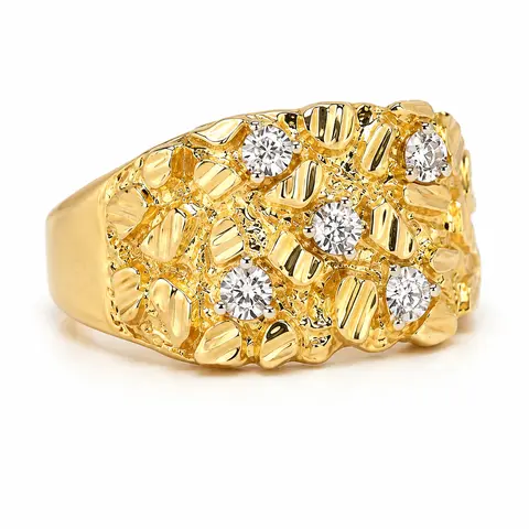 Unisex Chunky Gold Nugget Statement Ring - Wide Gold Band with Rhinestones, Textured Nugget Style, Combined Setting, Ring Stack, Casual Trendy Birthday Costume Jewelry for Women