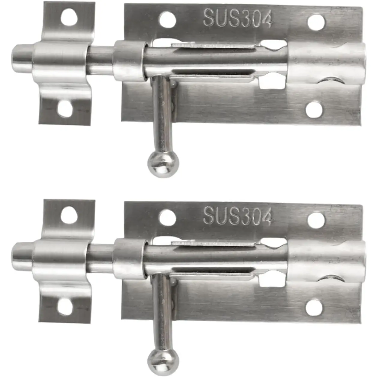 2-Pack Heavy Duty 4-Inch 304 Stainless Steel Slide Barrel Bolt Latch with Padlock Hole - Door Lock Latches for House, Barn, Fence, Shed, and Basement () - Includes Mounting Screws