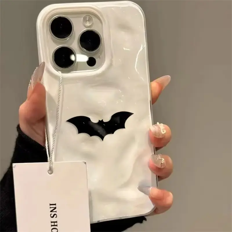 Black Bat Wave Textured Soft TPU Smartphone Case - Handheld Cellphone Accessory for iPhone 11-17 Devices, Shockproof, Drop-Proof, Scratch-Resistant Protection, Halloween Holiday Gift Option