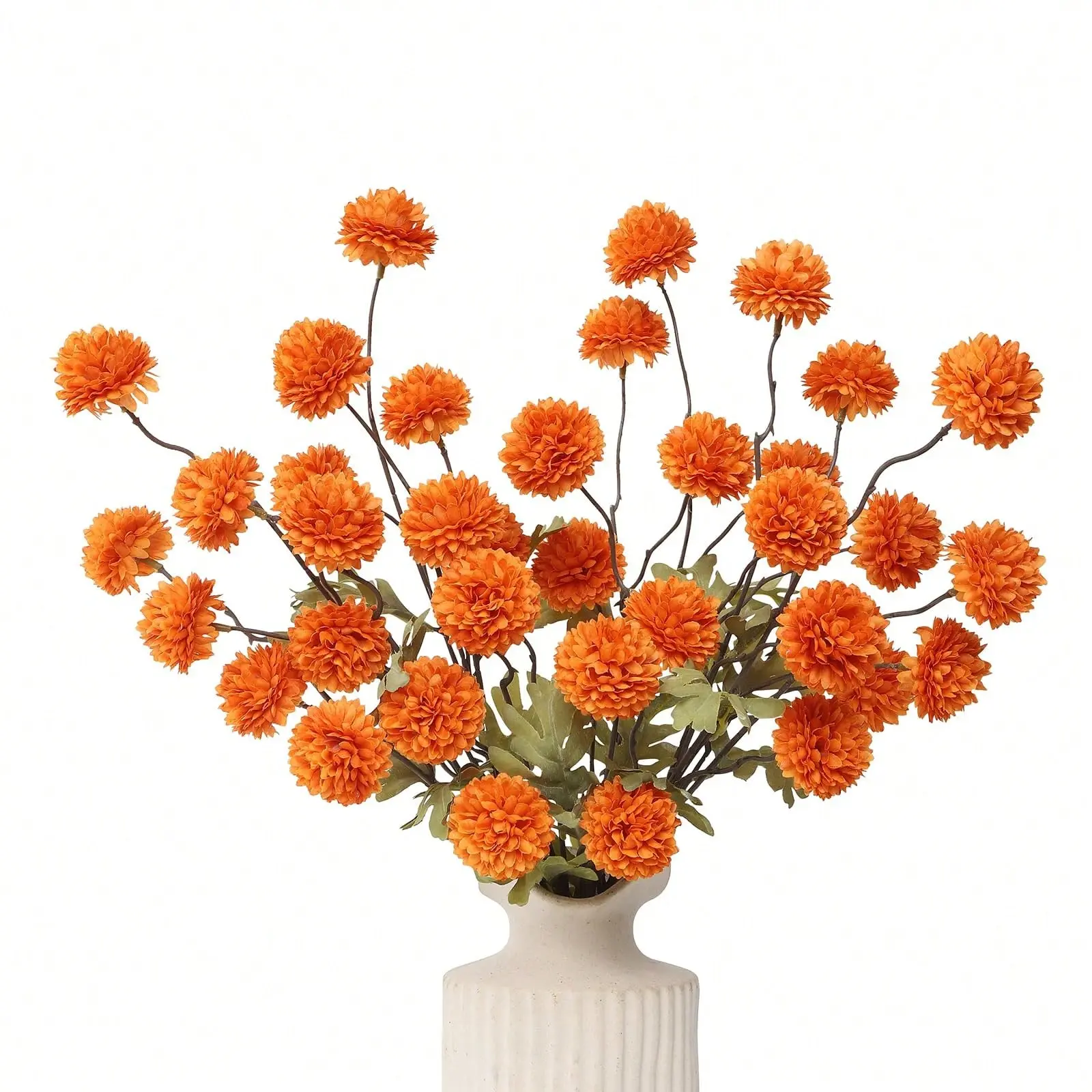 8pcs Orange Artificial Flowers Faux Silk Pompon Mum,Silk Chrysanthemum Ball with Stems for DIY Wedding Bouquets Centerpieces Vase Home Table Kitchen Decorations(Orange)