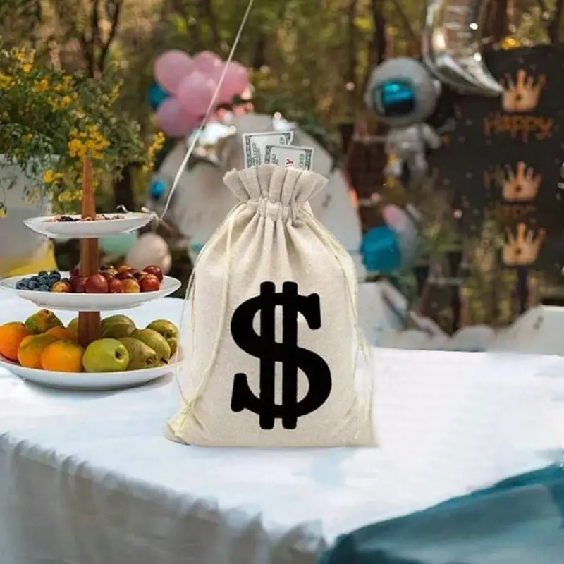 1pc/4pcs Canvas Money Bags With Dollar Sign - Perfect For Halloween, Cosplay & Party Favors, Costume, Prop, Goody Bags