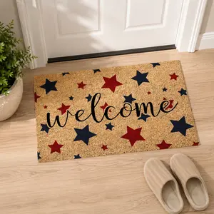 Independence Day Decorations Rugs Non-Slip  4th Of July Diatomite Door Mat Patriotic Welcome Entry Rug Absorbent Quick Dry Floor Mat With Red Blue Star Design For Front Door Porch Patio Kitchen Bathroom Indoor Outdoor Independence Day Home Decor Gift