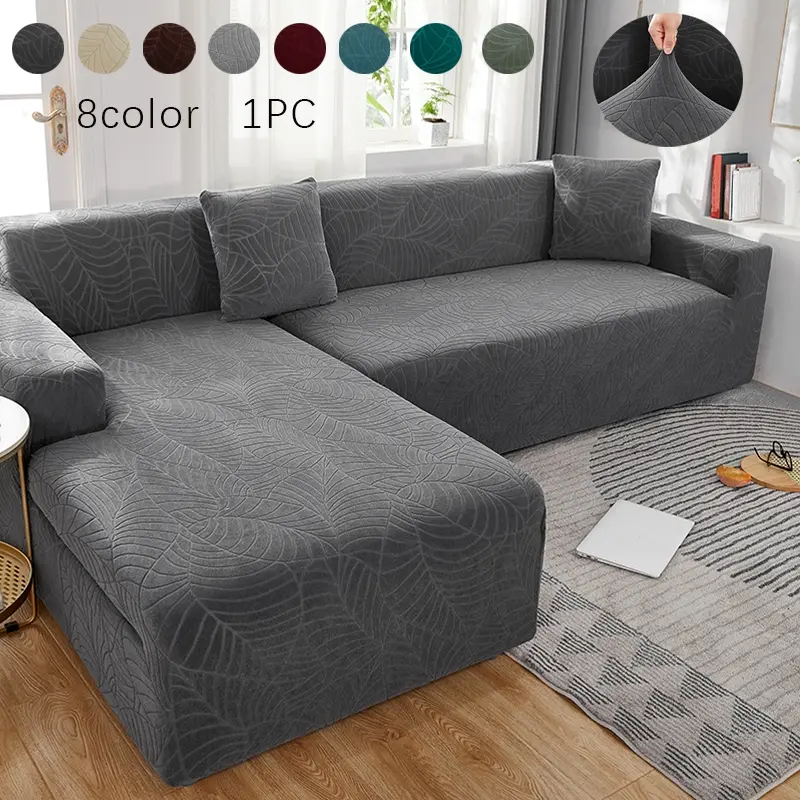 High Elastic Leaf Jacquard Sofa Slipcover, Full Wrap Sectional Couch Cover, Washable Stretchy Furniture Cover, Durable Sofa Protector for Pets & Kids, Multiple Color Options, Couch Covers for Sectional Sofa