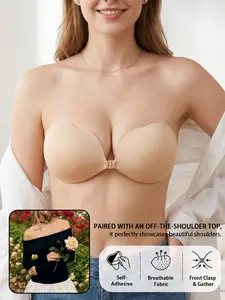 Breathable 2.6cm Thick Front-Close Push-Up Silicone Nipple Covers, Women's Seamless Invisible, Elegant Breast Petals with Protective Stickers, High Adhesion Non-Slip, No-Bra for Strapless Outfits, Available in Black & Nude, Ideal for Wedding Dres