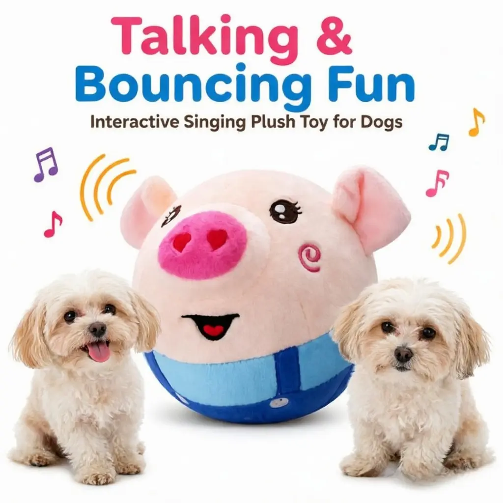 Talking Blue Bouncing Pig Dog Toy, Interactive Singing Plush Ball, Smart Bouncy Pig Toy for Bored Dogs, Stress Relief for Pets