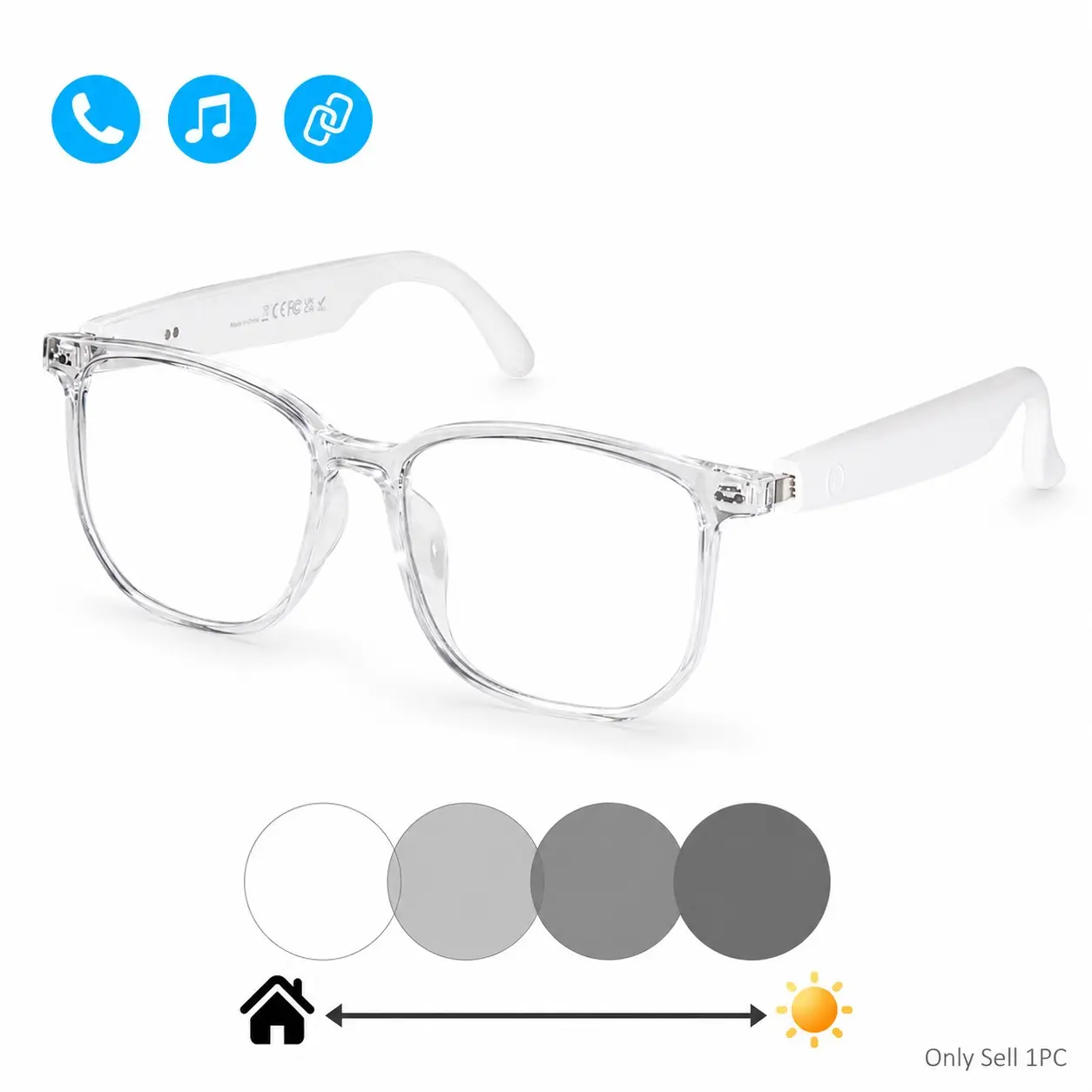 Smart Glasses for Men Women, Photochromic Lenses Bluetooth Audio Glasses with Open-Ear Speakers, Voice Assistant, Hands-Free Calls and Blue Light UV Protection,Remote Camera Control