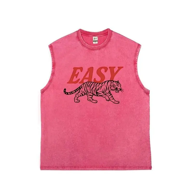 Men's vintage washed pure cotton vest featuring a universalprinted design suitable for both men and women, and canbe worn all year round.