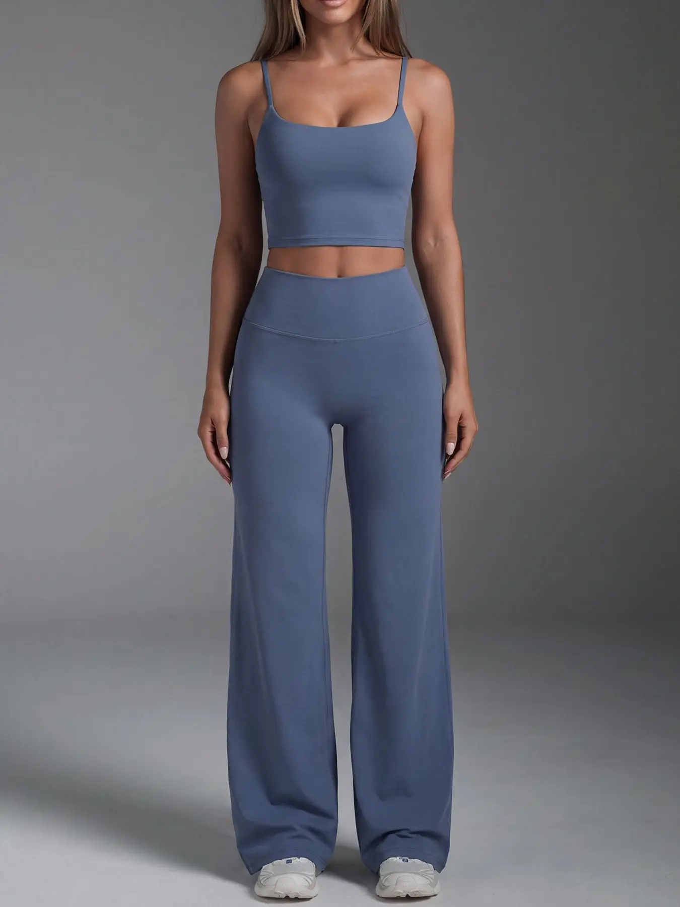 Women's Sport Casual 2-Piece Set, Sexy Backless Scoop Neck Sleeveless Cami Tank Tops with Chest Pads, High-Waisted Tummy Control Butt Lifting Flare Leggings Pants, for Yoga, Training, Gym and Daily Wear
