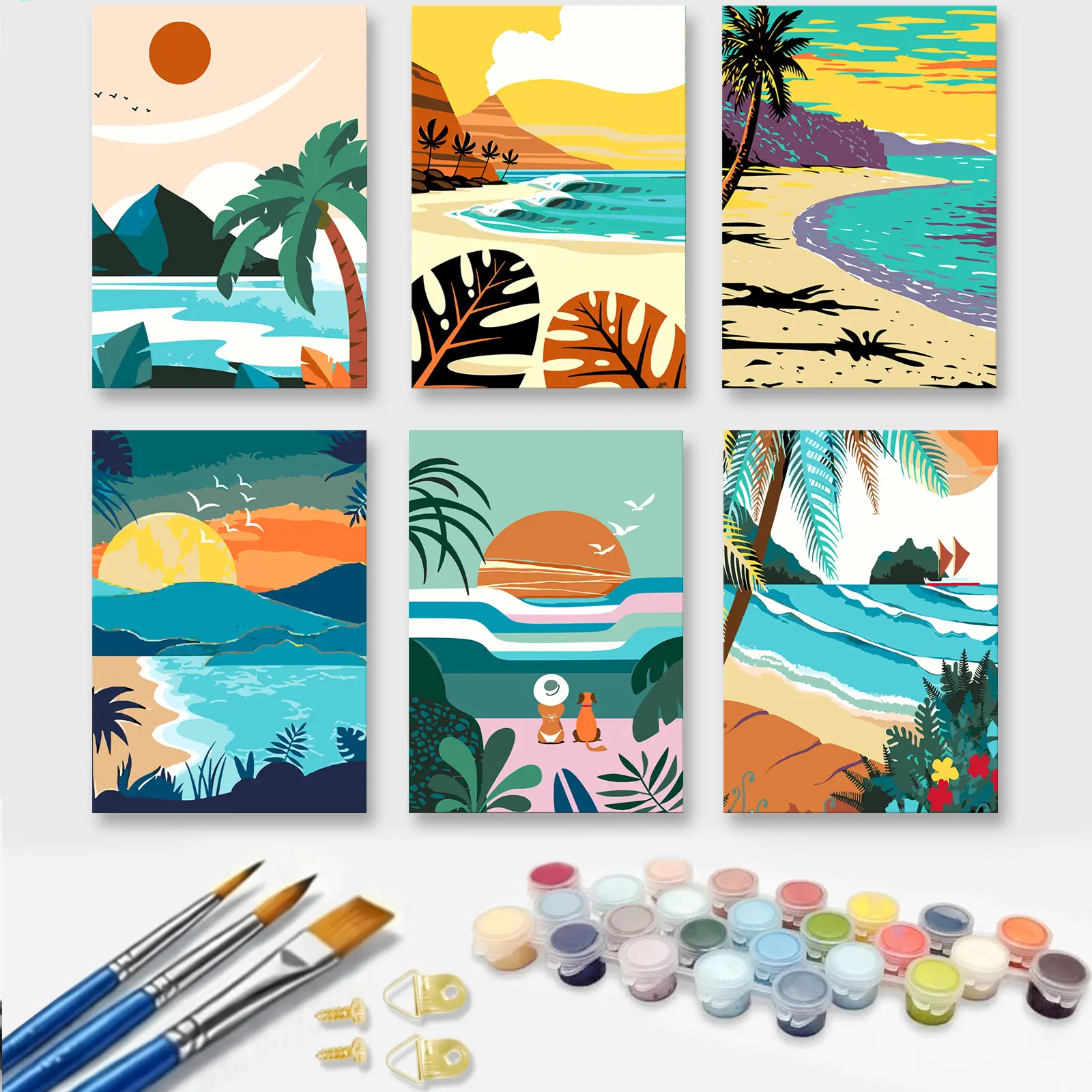 6pcs Paint By Numbers Kit for Adults Beginners - 8x12in / 20x30cm Color Canvas, Easy DIY Mountain View Acrylic Painting Set - Wall Decor for Living Room and Bedroom, Creative Gift for Birthday, Mother's Day and Christmas, Without Frame
