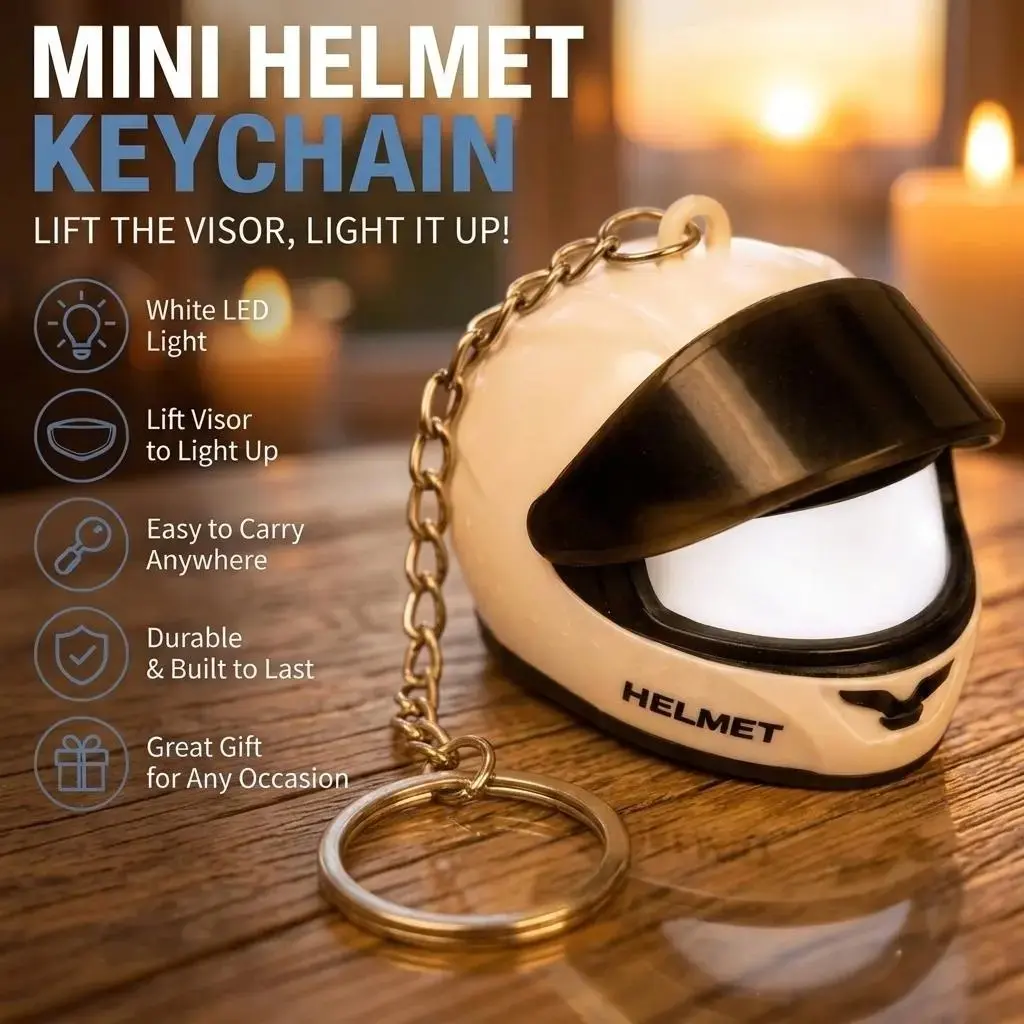 Mini Glowing Helmet Keychain, Cute LED Night Light Pendant, Motorcycle Safety Warning Charm, Trendy Luggage Backpack Accessory, Rider Gift, Cool Car Key Chain