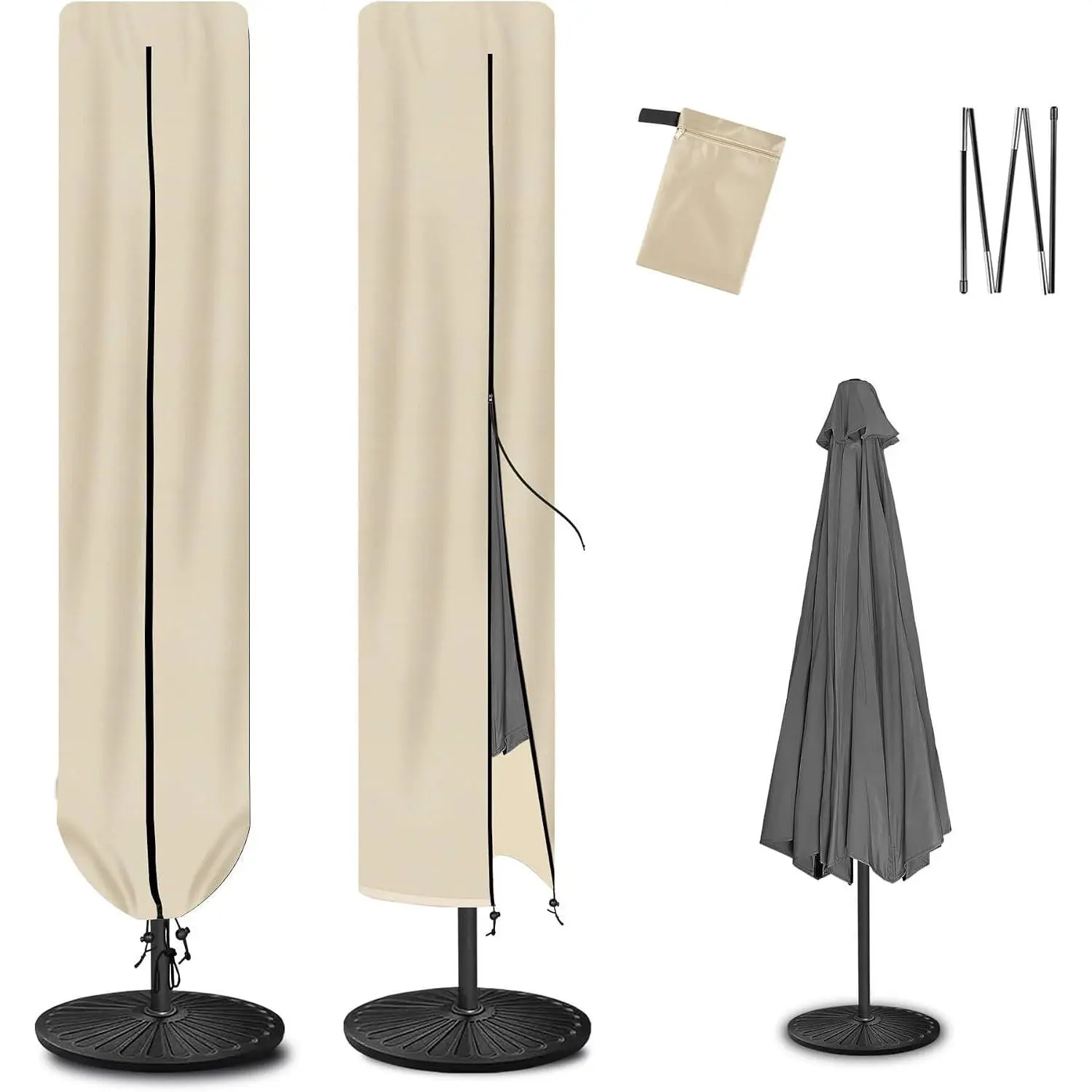 Outdoor Umbrella Cover, Patio Umbrella Covers for Outdoor Umbrellas 9ft 10ft 11ft,  Oxford Fabric, Parasol Umbrella Protection, Beige