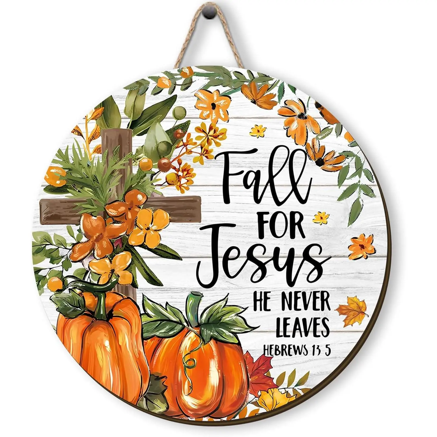 Vintage Wood Fall Pumpkin Wreath with Welcome Sign - Lightweight Country Rustic Farmhouse Home Decor, Fall Decor for Home with Hanger for Front Door, Family Thanksgiving Party Wall Accent