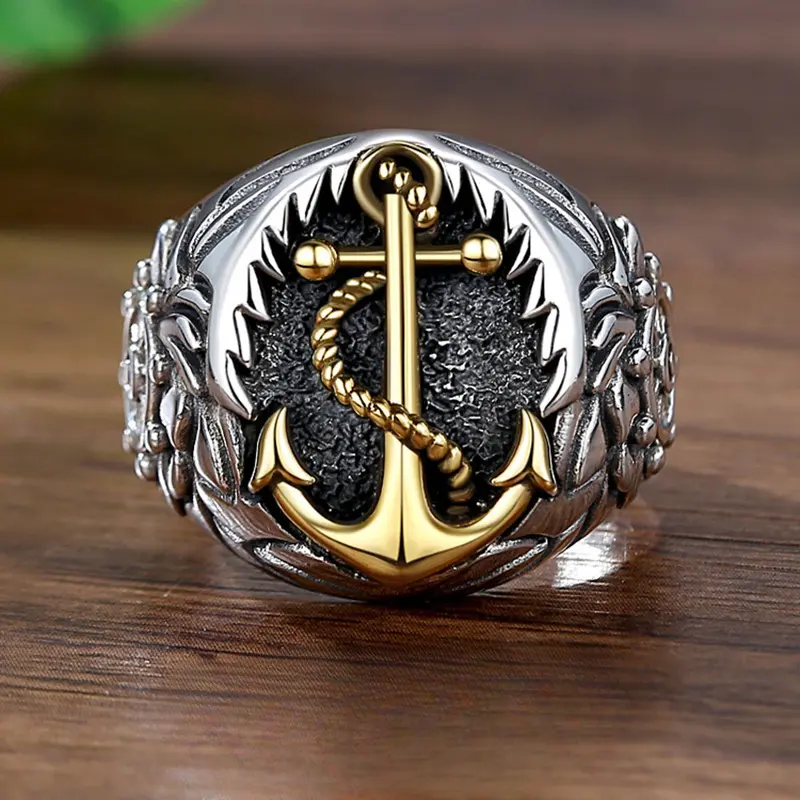 Brass Vintage Anchor Motif Nautical Ring - Adjustable Size Retro Hip Hop Open Band, Fashion Statement Couple Jewelry, Gift Idea for Him
