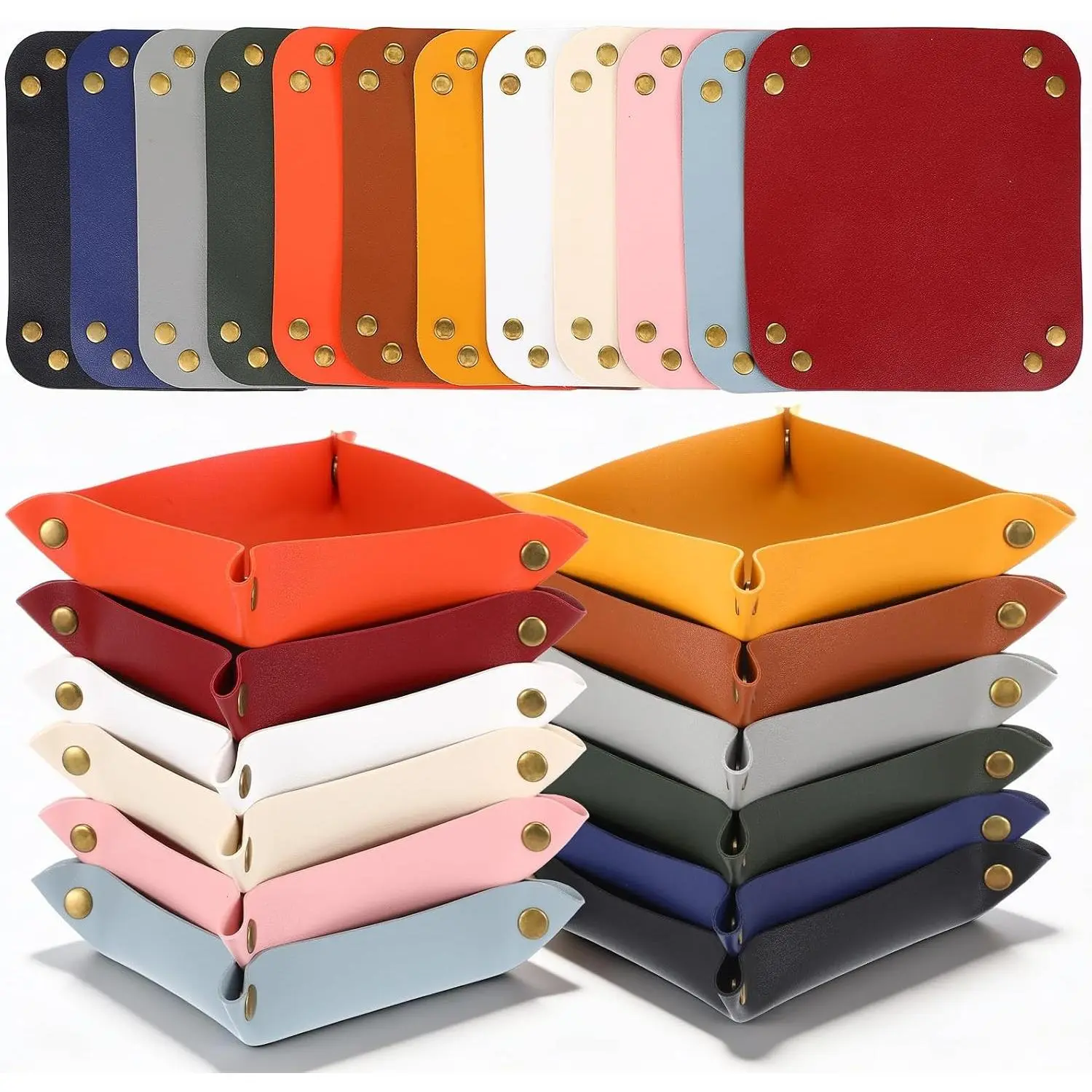 24 Pcs Leather Valet Tray Set, 12 Colors Portable Catchall Organizer, Storage Tray for Jewelry Keys Phone Wallet Coins, Ideal for Travel Entryway Desk Bedside Nightstand
