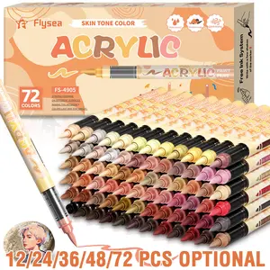 Flysea Acrylic Marker Pens, Skin Tone & Macaron Colors, Professional Art Set, 12/24/36/48/72 Colors, Non-Transparent Watercolor Brushes