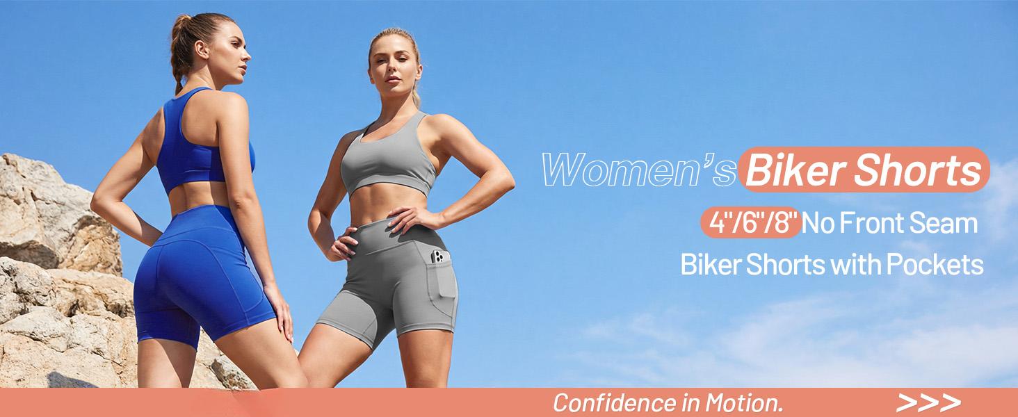 Women's Biker Shorts No Front Seam 4"/6"/8" High Waist Tummy Control Workout Yoga Gym Running Spandex Shorts Pockets