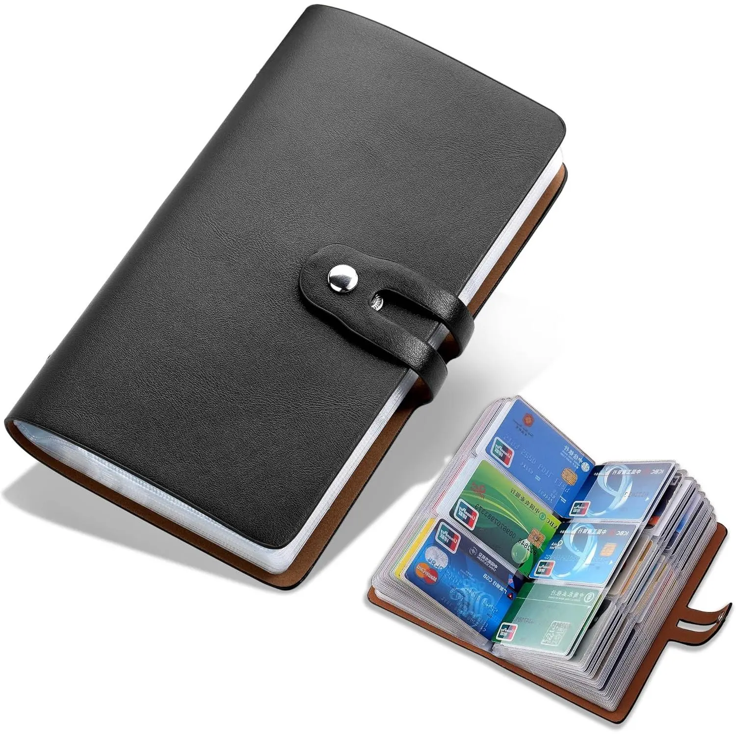 RFID Credit Card Holder, Leather Business Card Organizer with 96 Card Slots, Credit Card Case for Managing Your Different Cards and Important Documents to Prevent Loss or Damage (Black)