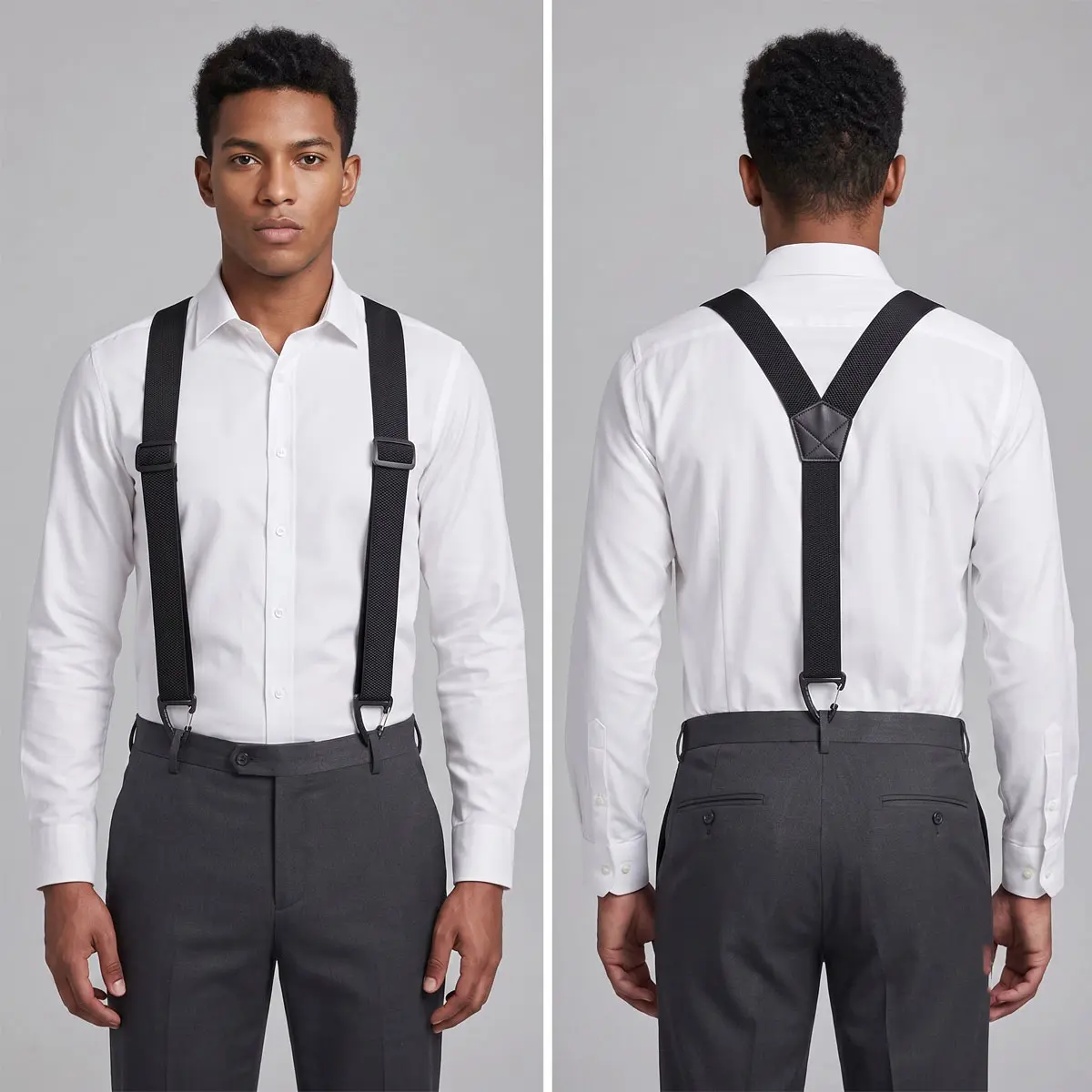 Black Suspenders for Men Suspenders for Men Under Clothing Belt Strap Hidden Brace for Daily Wear Heavy Duty Adjustable Elastic Braces Under Clothes with 3 Snap Loop for Jeans Shirt(1.57" Wide)