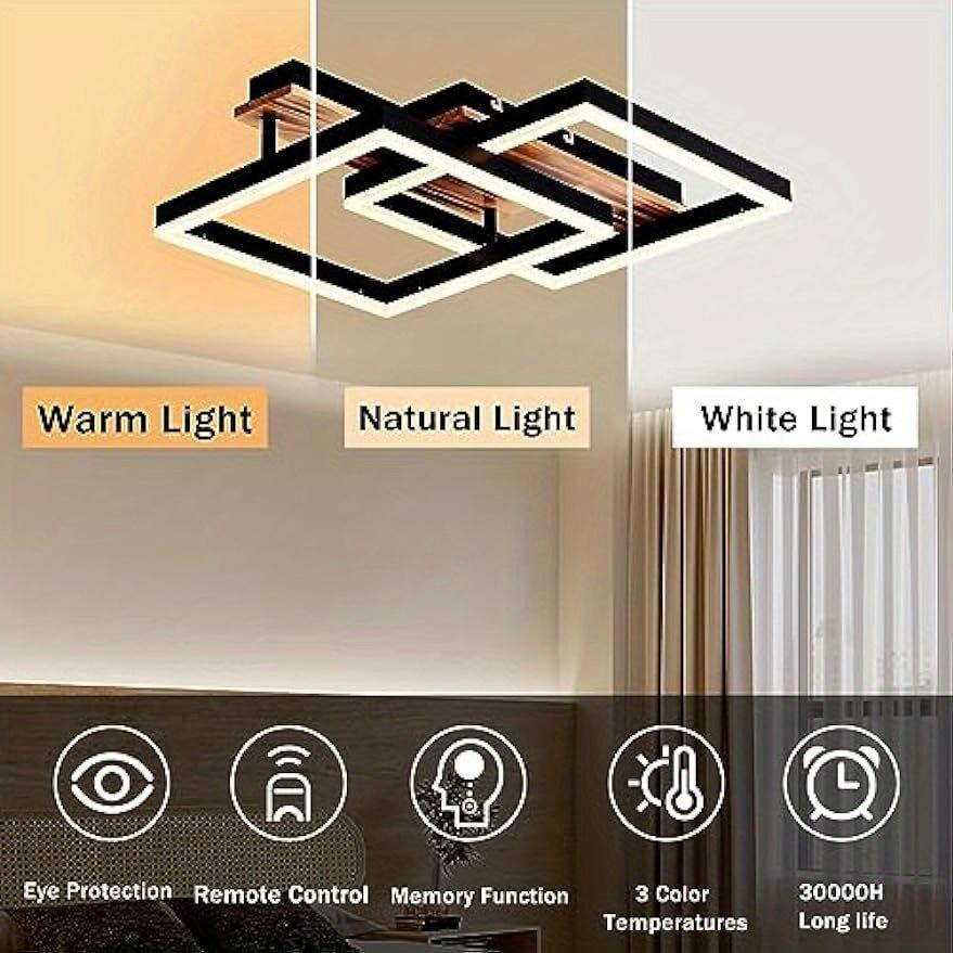 New Modern Led Ceiling Light Solid Wood Dimmable Rectangle Indoor lighting