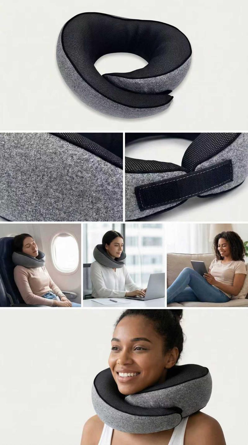 Travel Neck Pillow U-Shaped Memory Foam with 360° Surround Support Light Gray Space Memory Foam for Travel Office Naps Airplane Use Portable Magnetic Fabric Pressure Relief