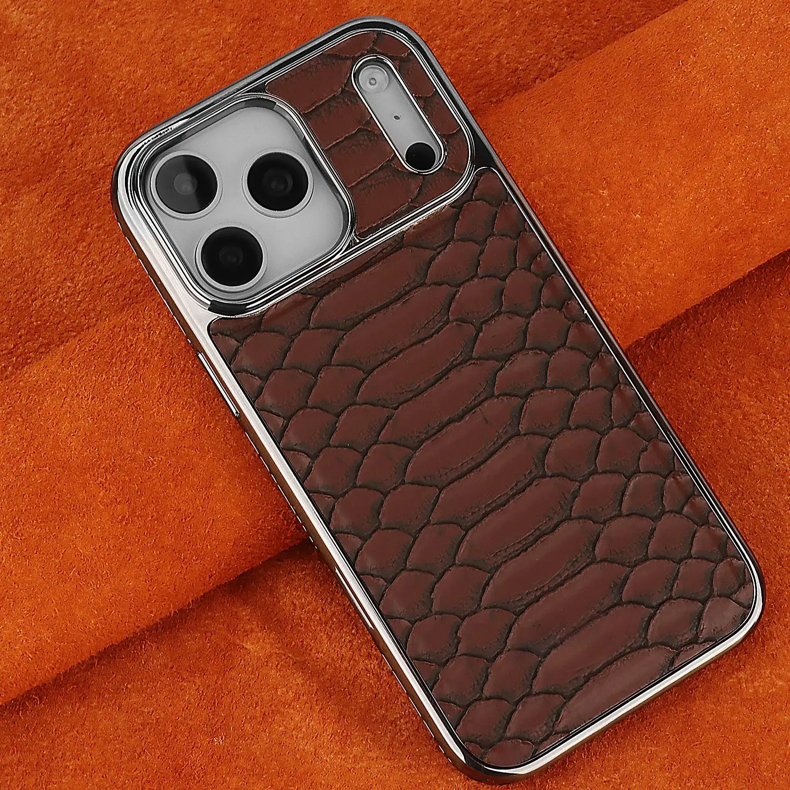 Compatible with iPhone 17 Pro Max, 17 Air, 16 Plus, 15, 14, 13, Electroplated Faux Snakeskin Shockproof Protective Phone Case, Anti Slip Textured Design HNZ0352