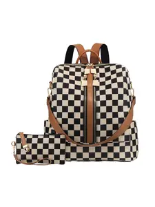 Trendy Fashion Checkered Backpack, Large Capacity Women's Bag, Mom Travel Shoulder Bag, Stylish Female Everyday Backpack for Daily Use