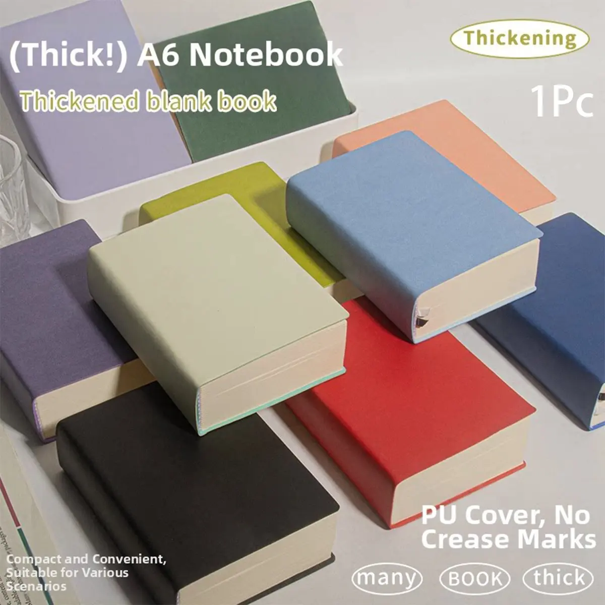 A6 Thick Hardcover Notebook 360 Sheets, Pocket Journal Book with Soft PU Cover, Vintage Blank Writing Journal with Bookmark, Thick Paper Notebook for Daily Notes, Diary, Study, Travel, Office Writing, Portable Mini Notebook Gift Stationery Supplies
