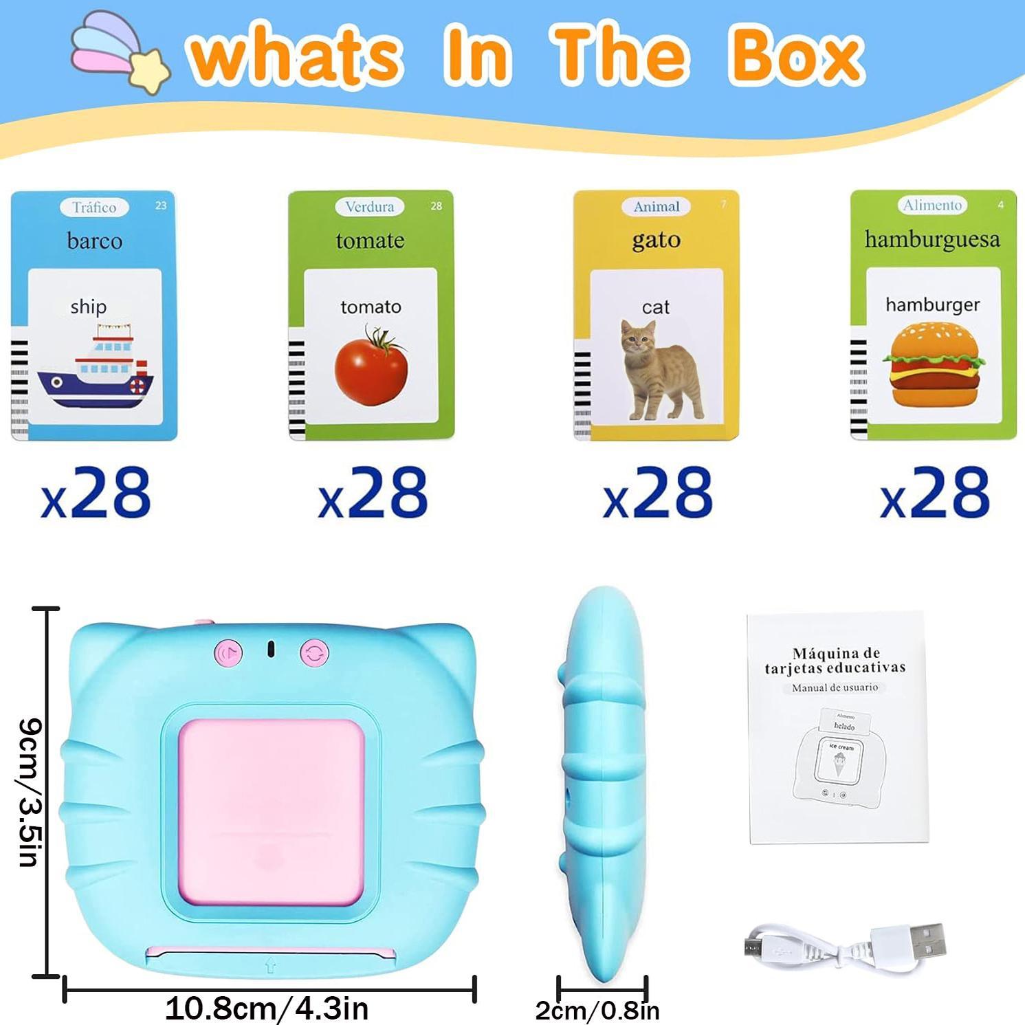 Spanish And English Talking Flash Card, Bilingual Instruction Cards, 1 Set Bilingual Learning Tool, Pocket Speech Training Tools, Educational Learning Tools for Boys & Girls Christmas Gift