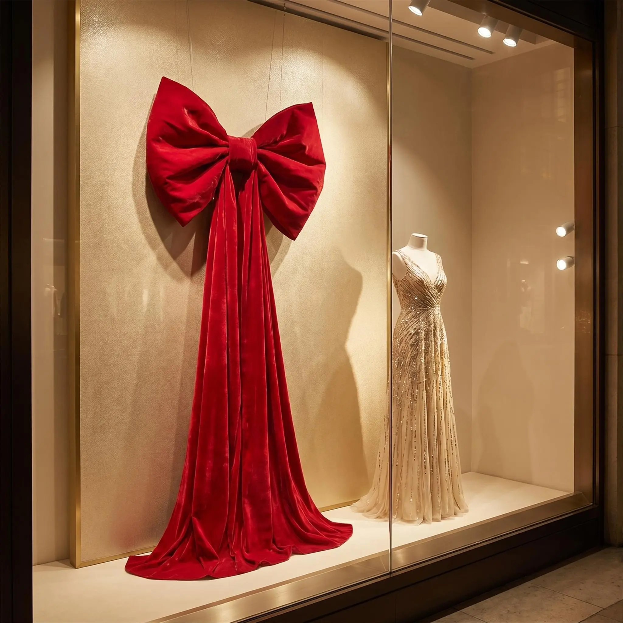 Long Hanging Ribbon Velvet Large Bow, Wedding Engagement Valentine's Day Party Window Display Decor, Festive Decoration, Elegant Atmosphere Enhancer