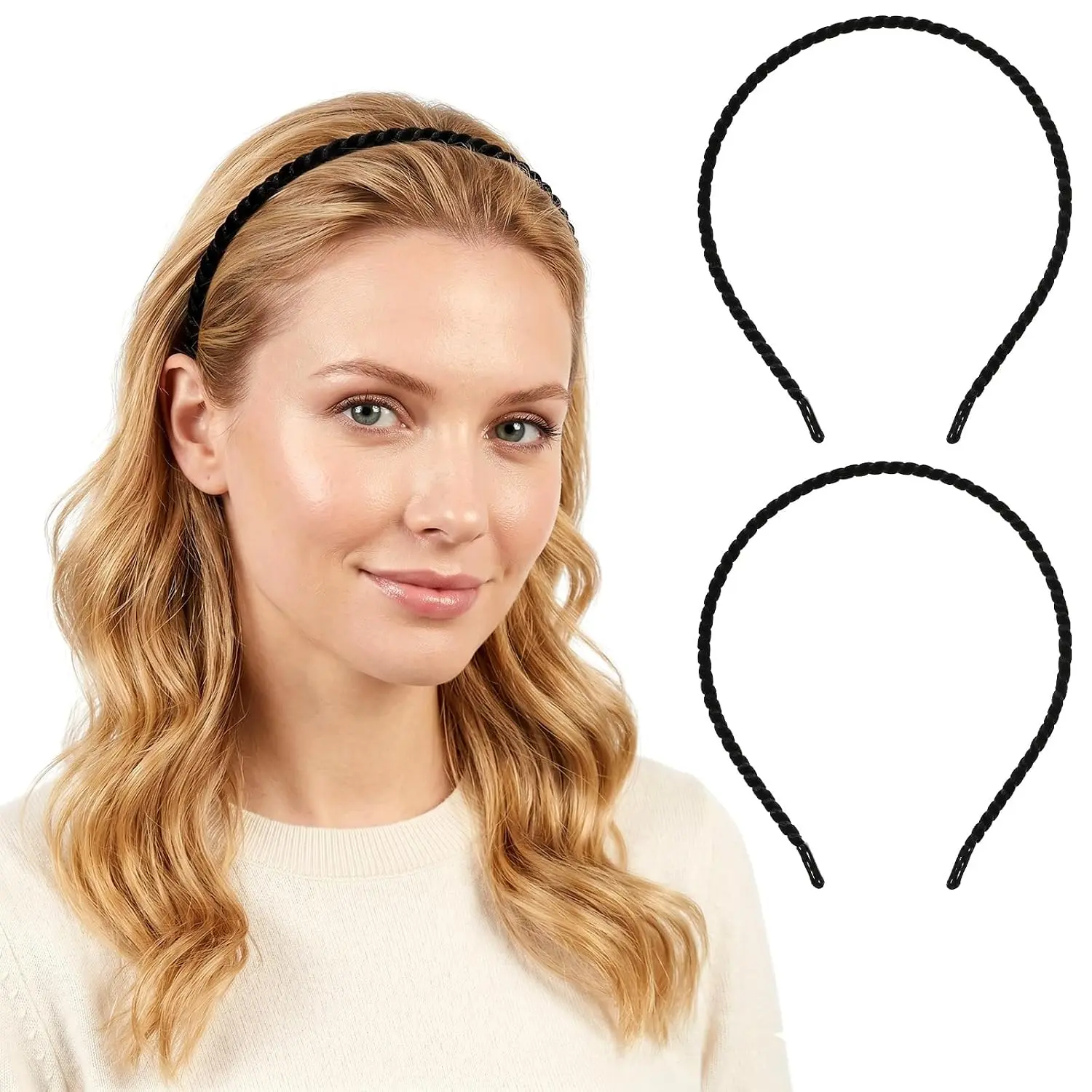 2 count Metal Headbands for Women Men, Black Thin Lightweight Hair Bands Trendy Cute Headpiece Skinny Comfortable  Accessories Simple Stylish Wire Headwear for Girl Teen Stocking Stuffers