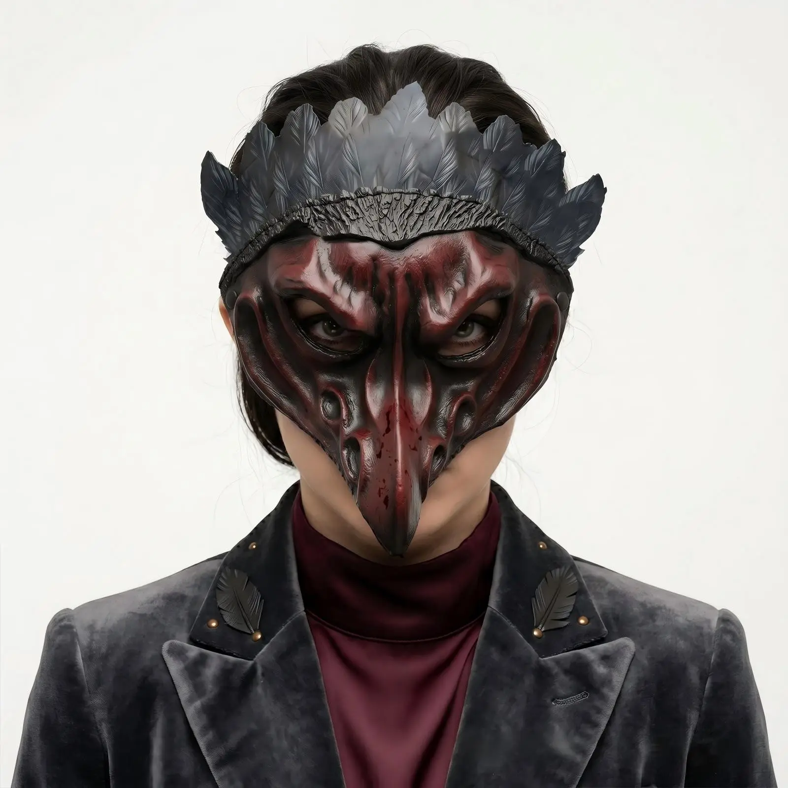 1pc Feathered Crow Mask for Halloween Party, Long Beak Plague Doctor Costume Accessory, Spooky Atmosphere Decorations