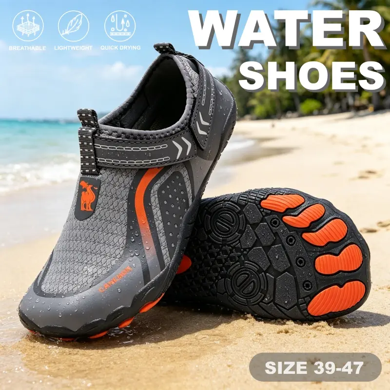 Men's Lightweight Water Shoes, Casual Quick-Drying Barefoot Sandals for Beach Surfing, Swimming, and Water Play, Less Than Ankle, Rubber, Beach Footwear, Slip On, Barefoot Look, Quick-Dry Sole, Under Ankle Height, Male, Lycra, Pull On