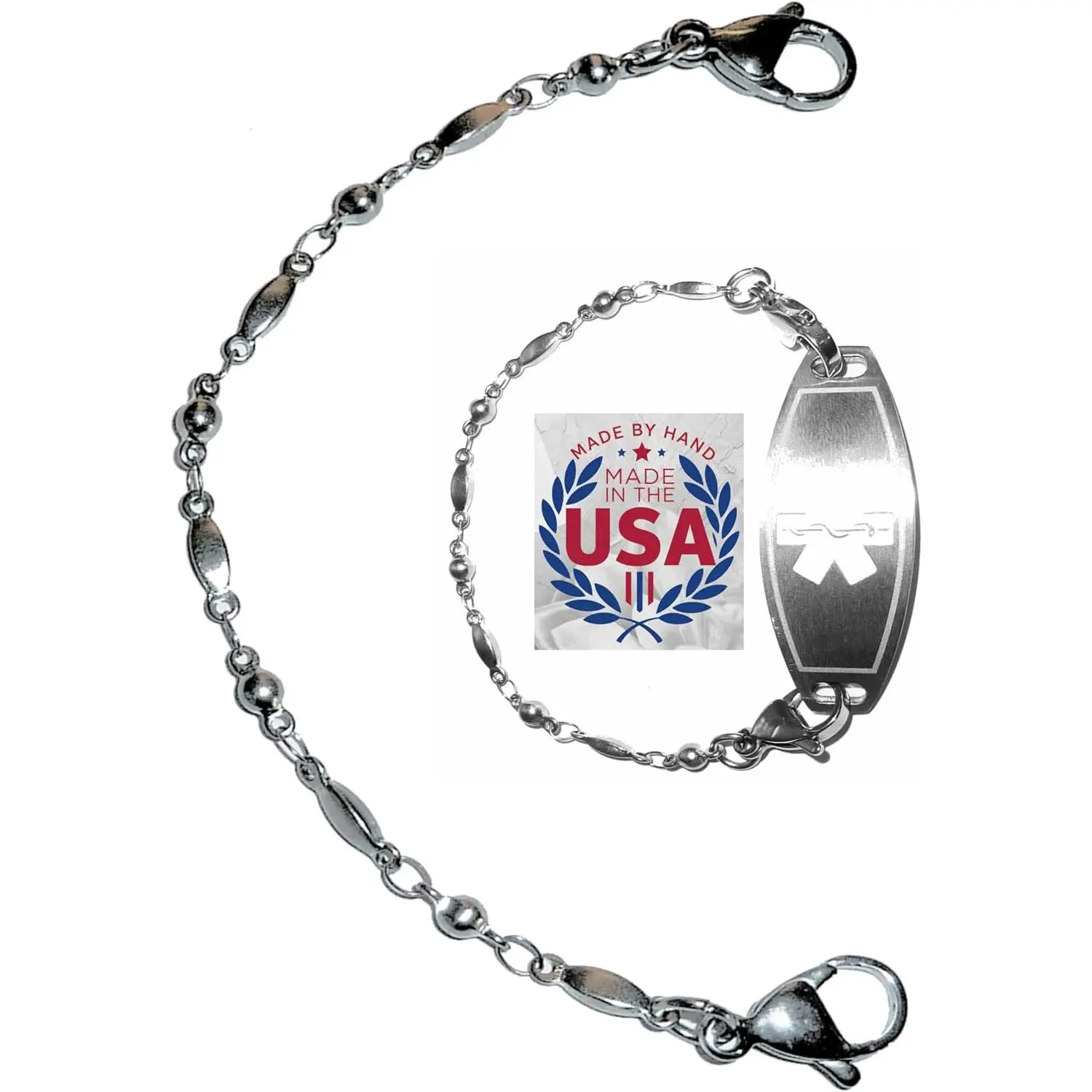 6.5 or 5.5 inch Stainless Steel Women's  Alert ID Interchangeable  Bracelet,  vital info tag