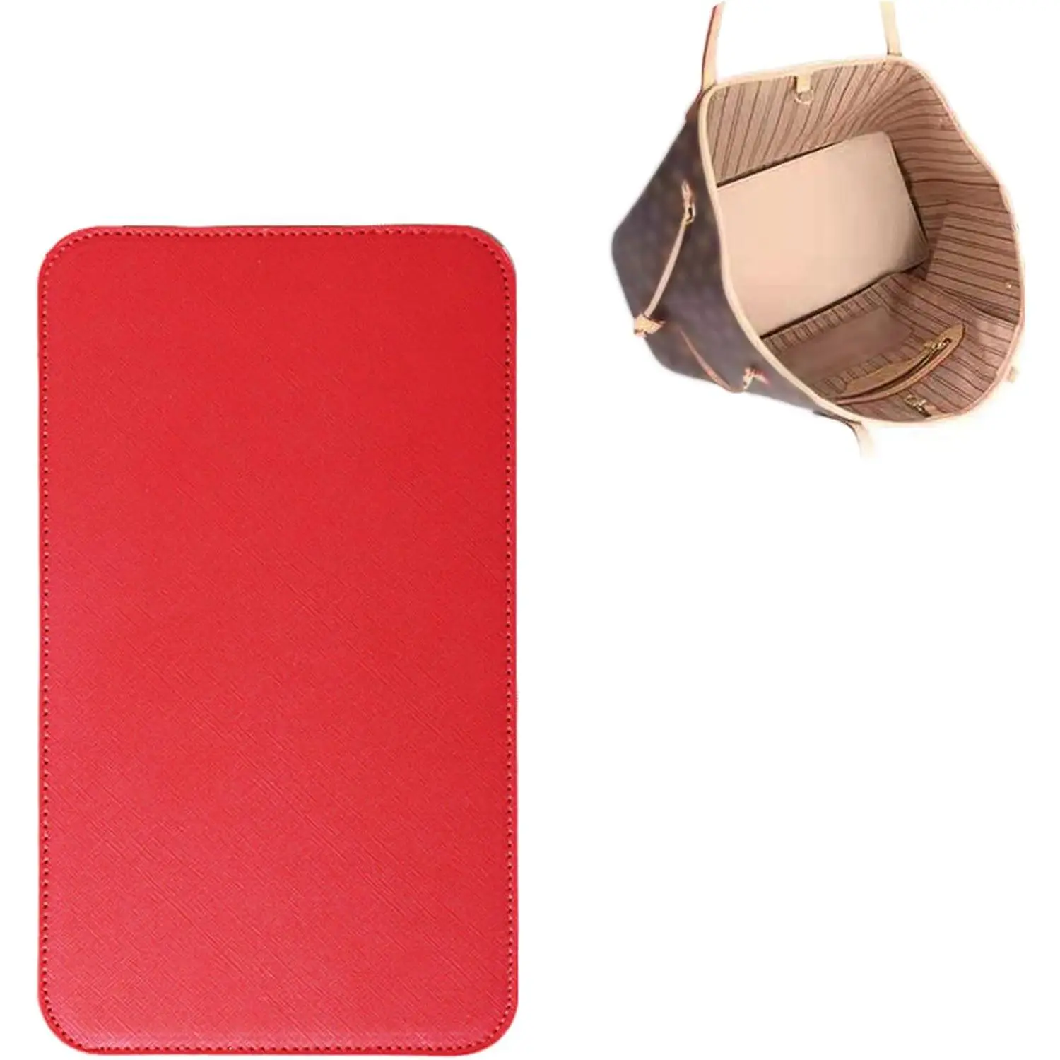 Handbag Base Shaper PU Leather Bag Liner Board Compatible with Speedy 30 Tote Purse 11.8 x 5.9 inch Bottom Pad Arc Corner Insert (Red)