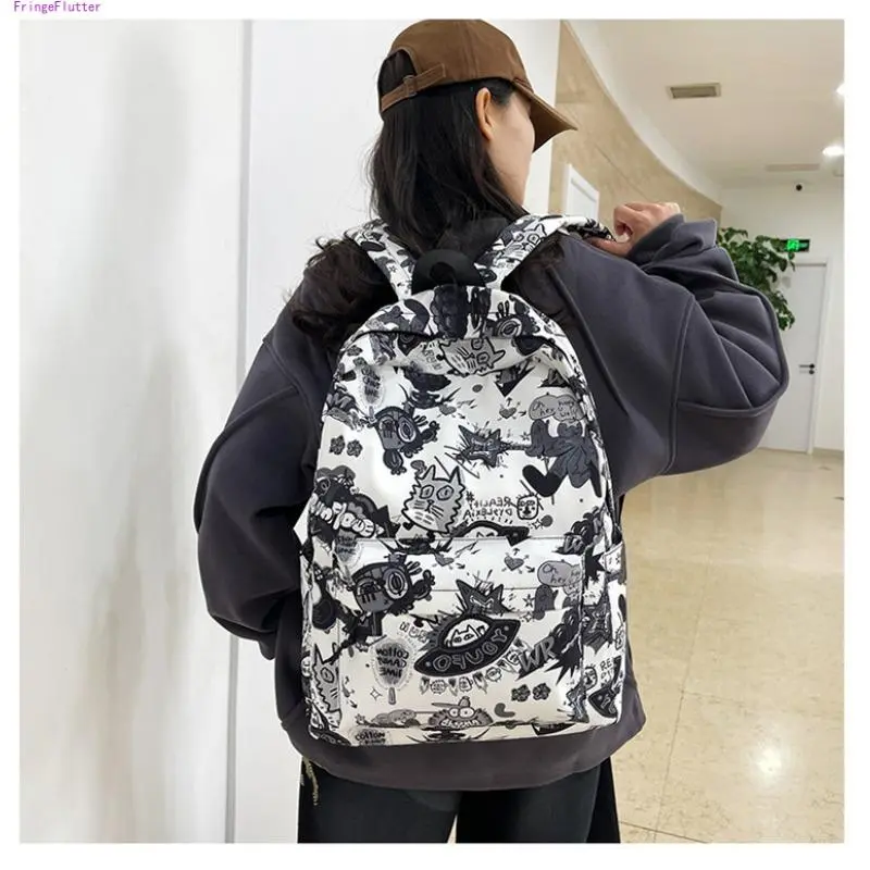 Stylish High-Appeal Large-Capacity Graffiti Backpack for Men, Waterproof Durable Trendy Print Daypack, Casual Streetwear Rucksack for School, Daily Commute, Short Travel & Everyday Use