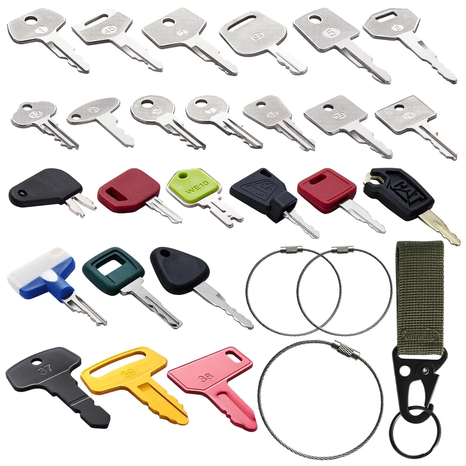 Contractors Equipment Key Set Construction Equipment Multi Keys fit Common Equipment Manufactures Forlift Excavator Tractor Lodaer JD Case CAT JCB Kobelco and More Construction Keys