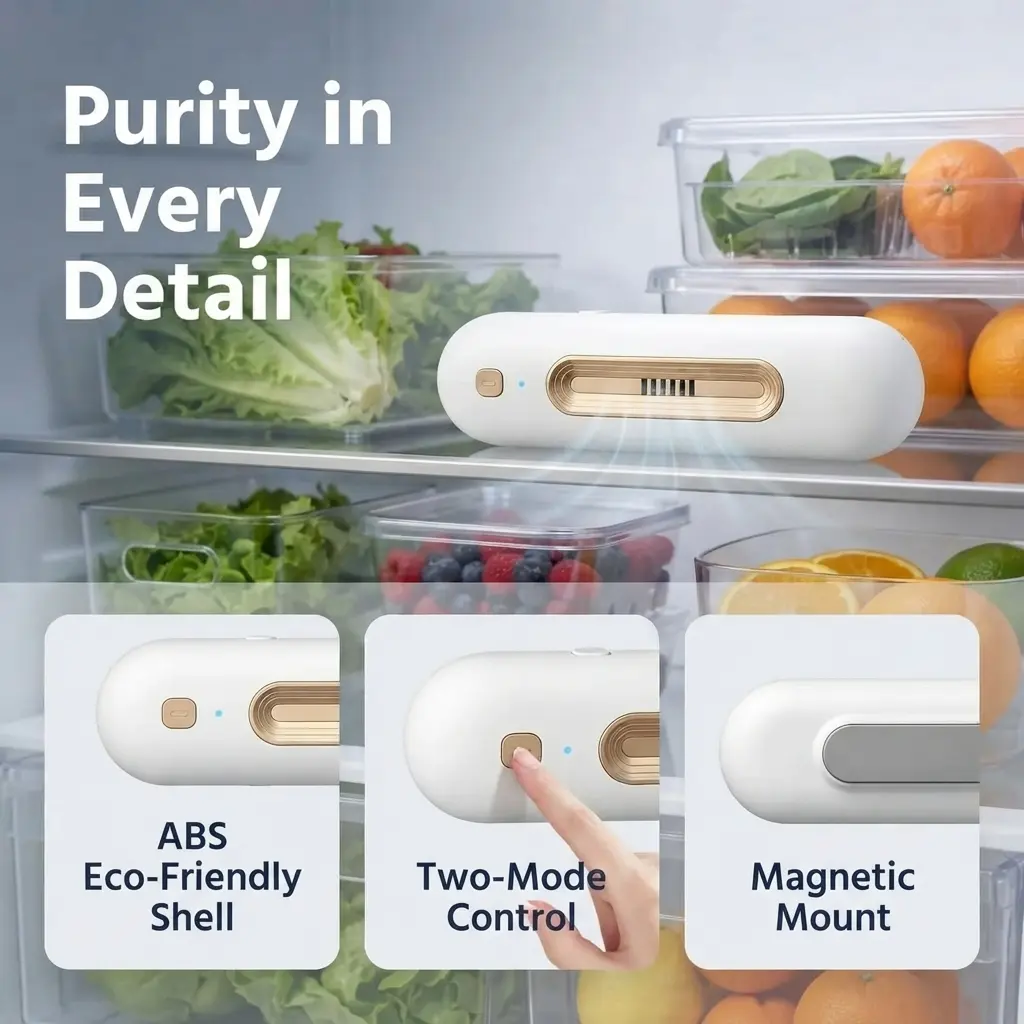5W Cordless Rechargeable Refrigerator Deodorizer, Dual‑Mode Mini Air Purifier, Anti‑Bacteria Odor Eliminator For Fridge Wardrobe Travel