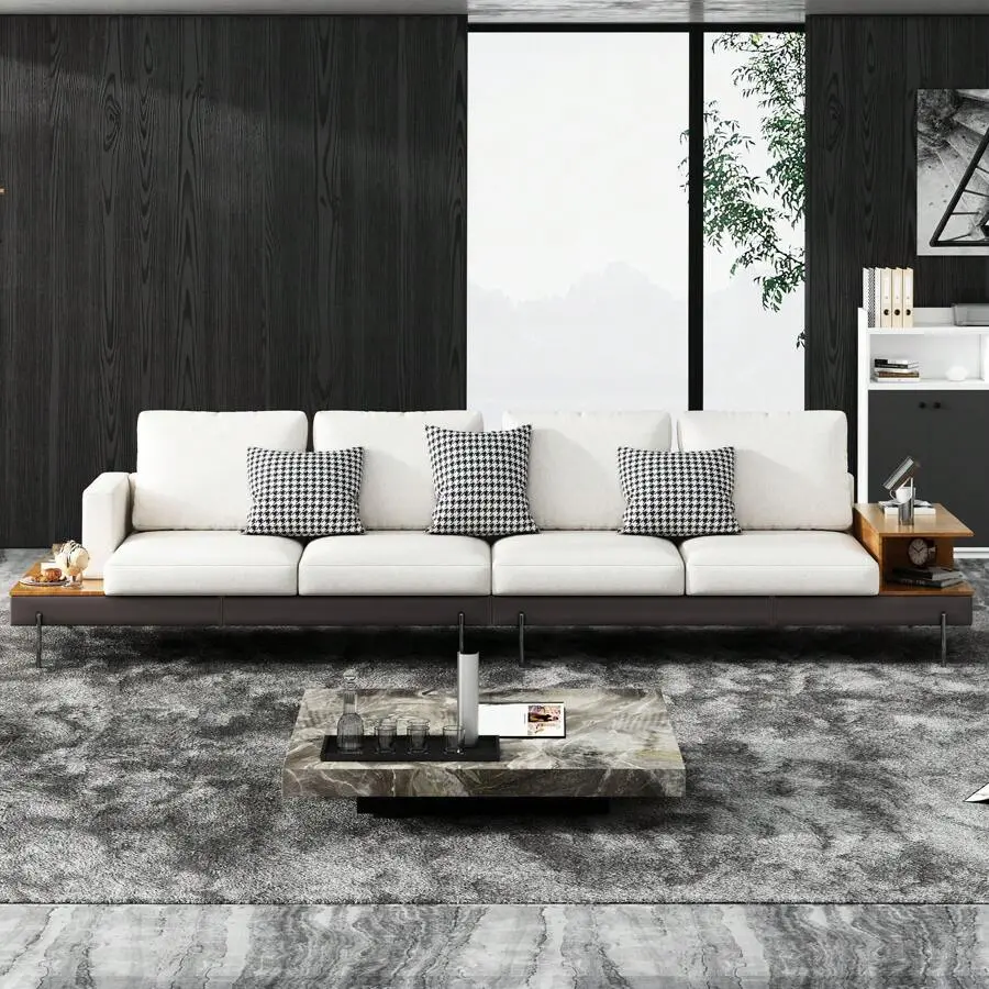 Yogald 4-Seat Modular Sectional Sofa With 3 Pillows, Minimalist Cloud Couch With Metal Feet, Adjustable Armrest, Living Room, Office, Sunroom