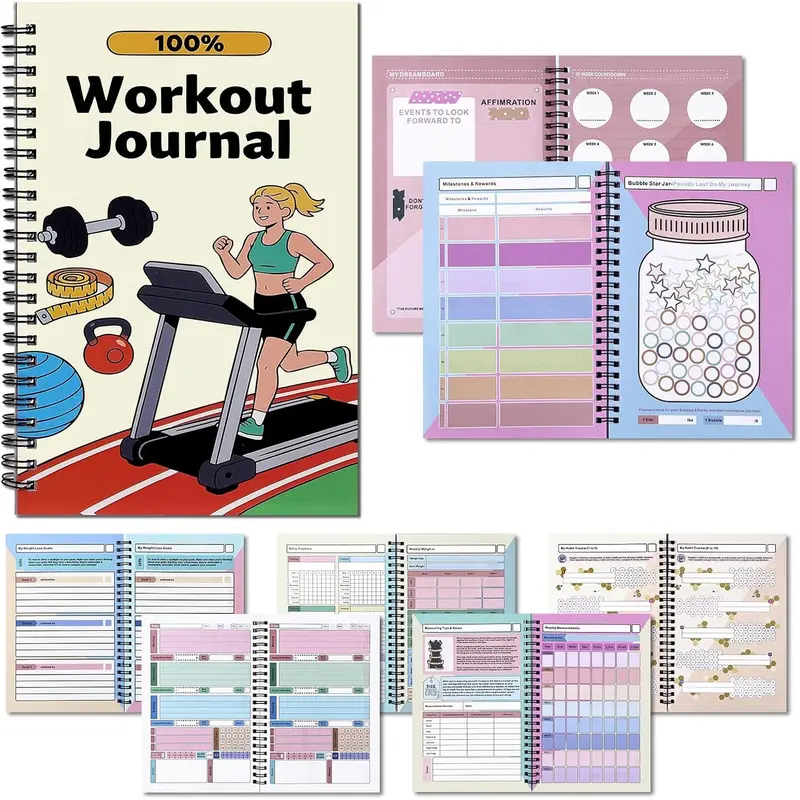 1 Weight Loss Plan and Fitness Tracking Journal - For Tracking Weight Loss, Muscle Gain, Home Gym Workouts, Daily Nutrition, Body Measurements - Spiral-Bound Fitness Journal - A5 Size