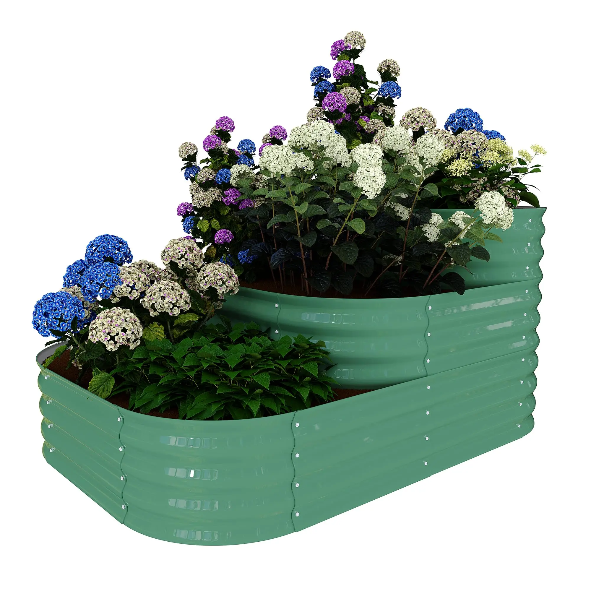 3-Tier Modular Galvanized Steel Raised Garden Bed – Deep Root Planter Box, Open Base, Rust-Resistant, Tool-Free Snap Assembly, Large Outdoor Planter with Butterfly Nuts, Split Oval Design, for Vegetables, Herbs, Flowers, Green/White