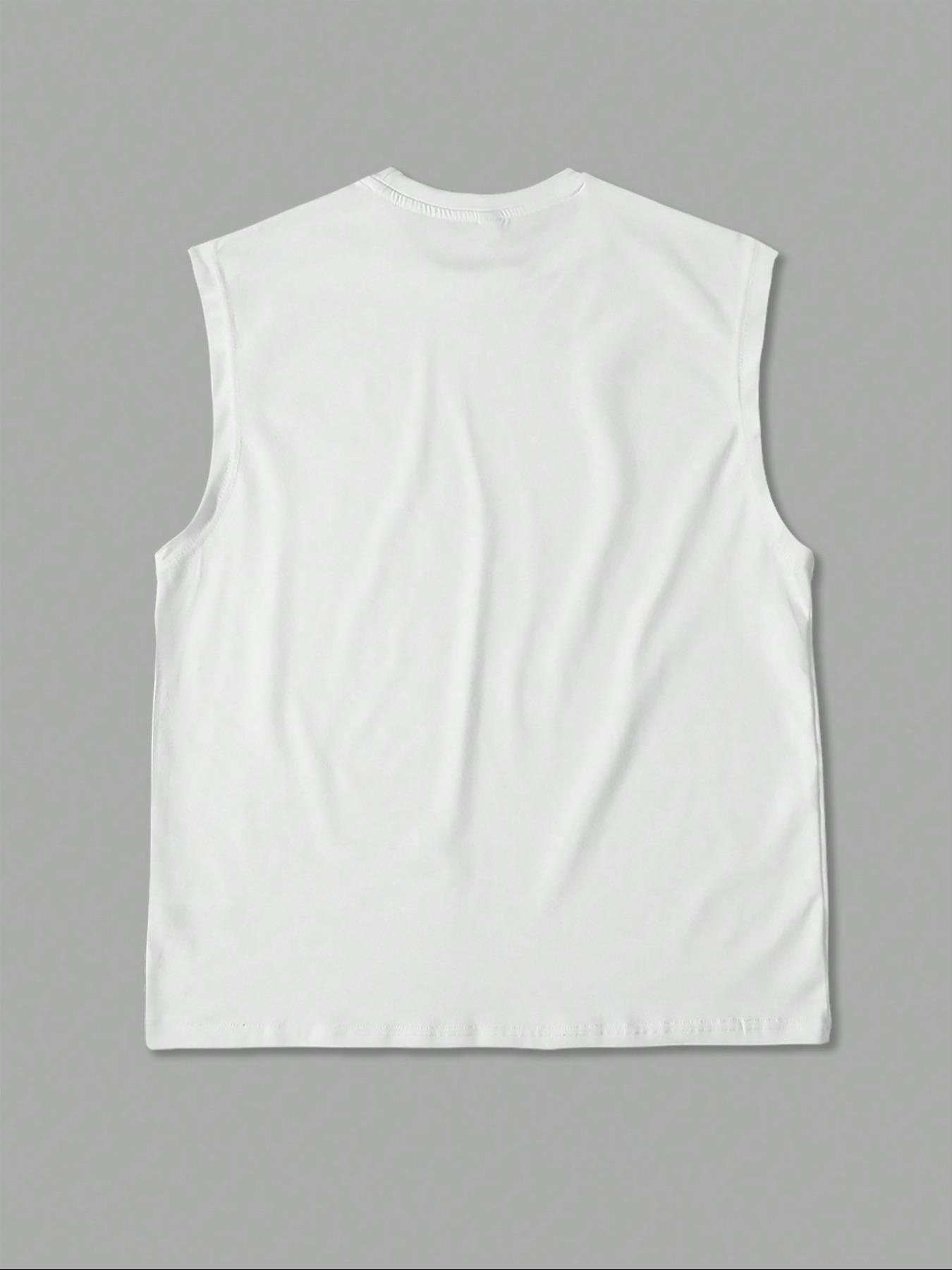 Men's Letter Print Sleeveless T-shirt, Regular Fit Casual Crew Neck Top for Summer, Fashion Men's Top for Daily Wear