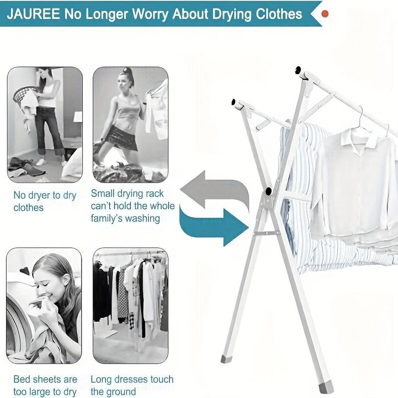 Foldable Metal Clothes Drying Rack, Adjustable Three Rod, with Space-Saving Storage, for Indoor And Outdoor,for Clothes, Blankets And Bedding, Laundry