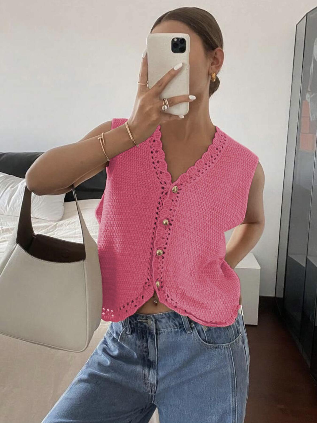 Women's Plain Crop Sweater Vest, Casual Sleeveless Cropped Knitwear for Spring & Fall, Fashion Women's Knit Clothing for Daily Wear