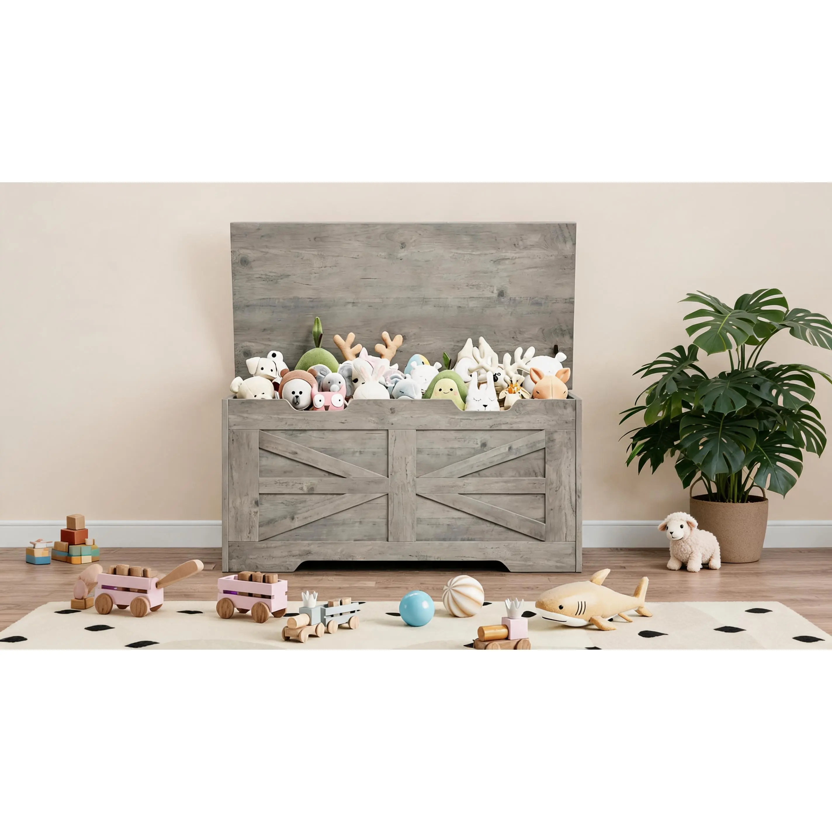 Garvee Storage Chest, Wooden Storage Bench with Safety Hinge, Flip Top Blanket Chest Trunks, Supports 350 Lb, for Entryway, Living Room, Bedroom